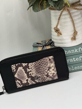 Coach Accordion Zip Wallet in Pebble Leather with Python Detail